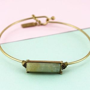 Worn Goldtone and Amazonite Gemstone Bar Bangle